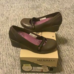 Merrell brown leather wedges